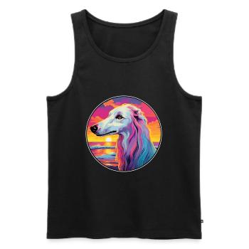 Barzoï chien race coloré dessin animé aquarelle - Débardeur bio Premium Homme - noir - Devant - Michal (187cm)