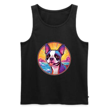 Boston Terrier Hunderasse Bunte Karikatur Watercol - Männer Premium Bio Tank Top - Schwarz - Vorne - Michal (187cm)