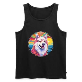 Chien esquimau canadien race coloré dessin animé Waterco - Débardeur bio Premium Homme - noir - Devant - Michal (187cm)