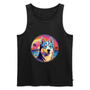 Labrador canadien Husky chien race coloré dessin animé - Débardeur bio Premium Homme - noir - Devant - Michal (187cm)