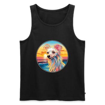 Chien chinois à crête race coloré dessin animé Waterco - Débardeur bio Premium Homme - noir - Devant - Michal (187cm)