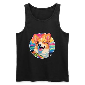 Corgi Dog Breed Colorful Cartoon Watercolor - Men's Premium Organic Tank Top - black - Front - Michal (187cm)