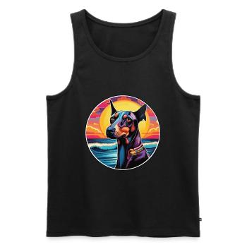 Doberman chien race coloré dessin animé aquarelle - Débardeur bio Premium Homme - noir - Devant - Michal (187cm)