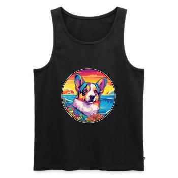 Cardigan Welsh Corgi Dog Breed Colorful Cartoon Wa - Men's Premium Organic Tank Top - black - Front - Michal (187cm)