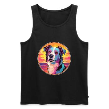 Race de chien de berger d’Asie centrale Dessin animé coloré - Débardeur bio Premium Homme - noir - Devant - Michal (187cm)