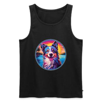 Chien de berger croate race de chien coloré dessin animé eau - Débardeur bio Premium Homme - noir - Devant - Michal (187cm)