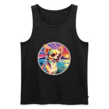 Chihuahua chien race coloré dessin animé aquarelle - Débardeur bio Premium Homme - noir - Devant - Michal (187cm)