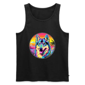 Chien-loup tchécoslovaque race de chien dessin animé coloré - Débardeur bio Premium Homme - noir - Devant - Michal (187cm)