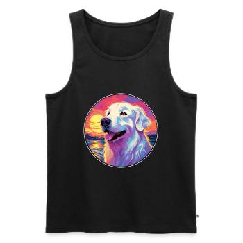 Grande race de chien des Pyrénées coloré dessin animé Watercol - Débardeur bio Premium Homme - noir - Devant - Michal (187cm)
