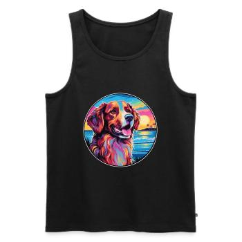 Hovawart chien race coloré dessin animé aquarelle - Débardeur bio Premium Homme - noir - Devant - Michal (187cm)