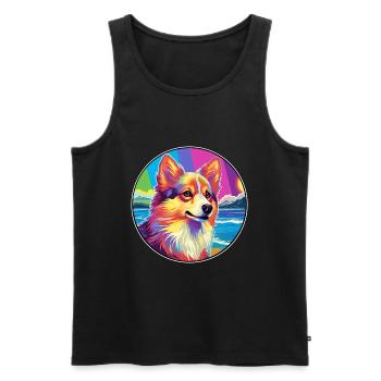 Icelandic Sheepdog Dog Breed Colorful Cartoon Wate - Men's Premium Organic Tank Top - black - Front - AI Model Male 178 light (178cm)