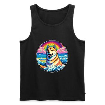 Jindo Dog Breed Colorful Cartoon Watercolor - Men's Premium Organic Tank Top - black - Front - Michal (187cm)