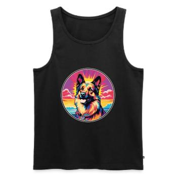 Roi Berger Chien Race Coloré Dessin Animé Watercolo - Débardeur bio Premium Homme - noir - Devant - Michal (187cm)