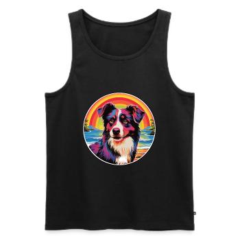 Chien de berger laponan race coloré dessin animé Waterc - Débardeur bio Premium Homme - noir - Devant - Michal (187cm)