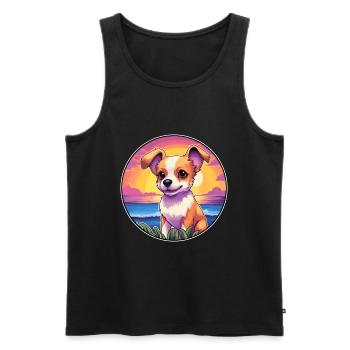 Lundehund chien race coloré dessin animé aquarelle - Débardeur bio Premium Homme - noir - Devant - Michal (187cm)