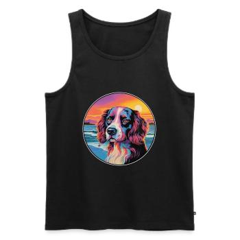 Landseer chien race coloré dessin animé aquarelle - Débardeur bio Premium Homme - noir - Devant - Michal (187cm)