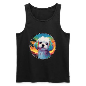 Chien maltais race coloré dessin animé aquarelle - Débardeur bio Premium Homme - noir - Devant - Michal (187cm)