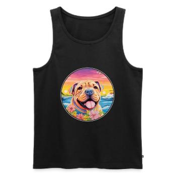 Miniature Shar Pei Dog Breed Colorful Cartoon Wate - Men's Premium Organic Tank Top - black - Front - AI Model Male 178 light (178cm)