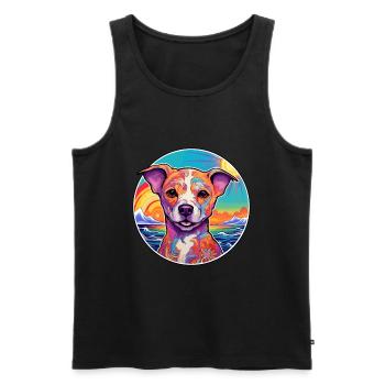 Chien d’Asie Moyenne Ovtcharka Race Coloré Dessin Animé - Débardeur bio Premium Homme - noir - Devant - Michal (187cm)
