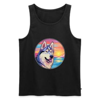 Race de chien inuit du Nord coloré Cartoon Watercol - Débardeur bio Premium Homme - noir - Devant - Michal (187cm)