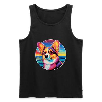 Pembroke Welsh Corgi Dog Breed Colorful Cartoon Wa - Men's Premium Organic Tank Top - black - Front - Michal (187cm)