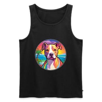 Pitbull Dog Breed Colorful Cartoon Watercolor - Men's Premium Organic Tank Top - black - Front - AI Model Male 178 light (178cm)