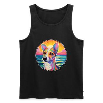 Portuguese Podengo Dog Breed Colorful Cartoon Wate - Men's Premium Organic Tank Top - black - Front - AI Model Male 178 light (178cm)