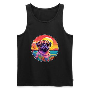 Mops Hund Rasse Bunte Karikatur Aquarell - Männer Premium Bio Tank Top - Schwarz - Vorne - AI Model Male 178 light (178cm)