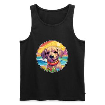 Seskar phoque chien race coloré dessin animé aquarelle - Débardeur bio Premium Homme - noir - Devant - Michal (187cm)