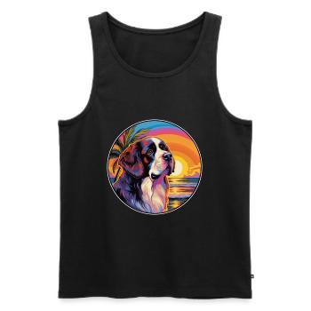 Saint Bernard chien race coloré dessin animé Watercolo - Débardeur bio Premium Homme - noir - Devant - AI Model Male 178 light (178cm)