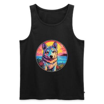 Tamaskan Dog Breed Colorful Cartoon Watercolor - Men's Premium Organic Tank Top - black - Front - Michal (187cm)