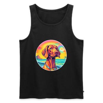Vizsla chien race coloré dessin animé aquarelle - Débardeur bio Premium Homme - noir - Devant - Michal (187cm)