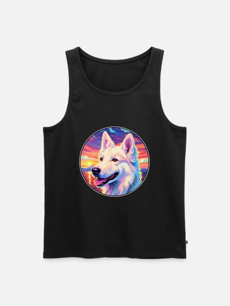 Chien de berger blanc race coloré dessin animé Watercol - Débardeur bio Premium Homme - noir