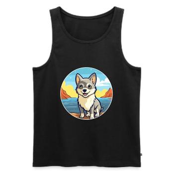 Alaska Klee Kai chien race Cartoon Kawaii Clipart - Débardeur bio Premium Homme - noir - Devant - AI Model Male 178 light (178cm)
