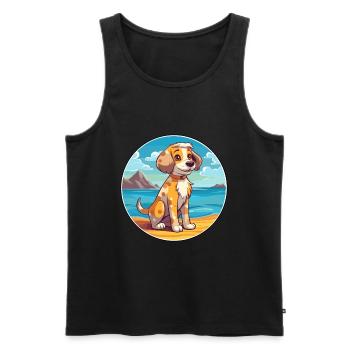 Akbash Dog Breed Cartoon Kawaii Clipart Watercolor - Men's Premium Organic Tank Top - black - Front - AI Model Male 178 light (178cm)