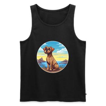 Border Terrier chien race Cartoon Kawaii Clipart - Débardeur bio Premium Homme - noir - Devant - AI Model Male 178 light (178cm)