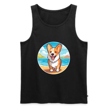 Corgi Dog Breed Cartoon Kawaii Clipart Watercolor - Men's Premium Organic Tank Top - black - Front - Michal (187cm)
