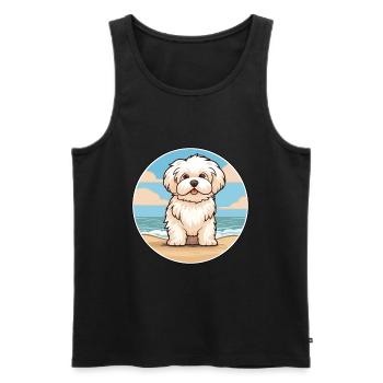 Coton De Tuléar chien race Cartoon Kawaii Clipart - Débardeur bio Premium Homme - noir - Devant - AI Model Male 178 light (178cm)