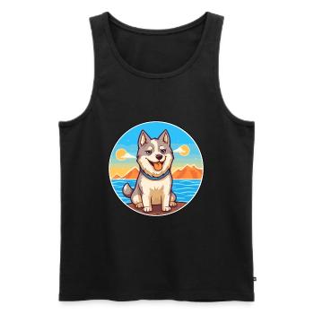 Husky chien race dessin animé Kawaii Clipart aquarelle - Débardeur bio Premium Homme - noir - Devant - Michal (187cm)