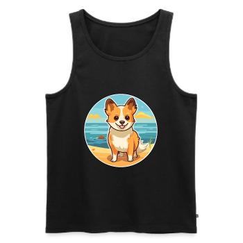 Lundehund chien race dessin animé kawaii clipart chien animal de compagnie - Débardeur bio Premium Homme - noir - Devant - Michal (187cm)
