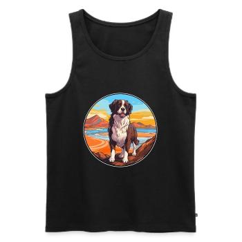 Landseer chien race dessin animé kawaii clipart chien animal de compagnie - Débardeur bio Premium Homme - noir - Devant - Michal (187cm)