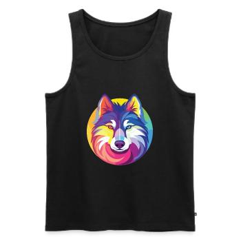 Husky Colorful Watercolor Animal Pet Illustration - Men's Premium Organic Tank Top - black - Front - Michal (187cm)