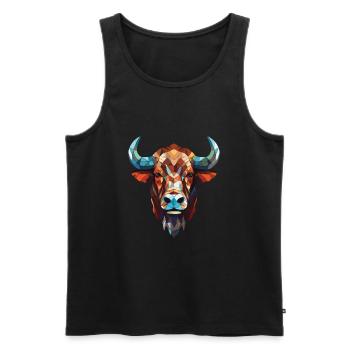 Buffalo Colorful Watercolor Animal Illustration - Men's Premium Organic Tank Top - black - Front - Michal (187cm)