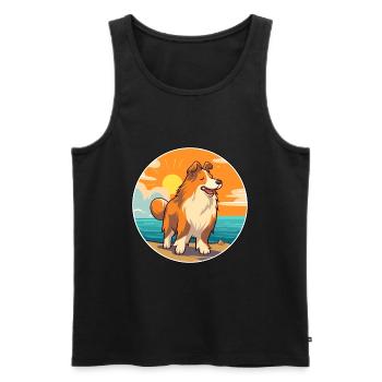 Rough Collie chien race dessin animé Kawaii Clipart chien - Débardeur bio Premium Homme - noir - Devant - Michal (187cm)