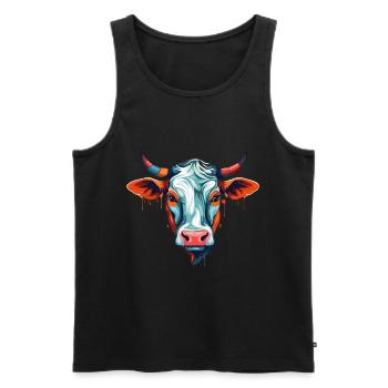 Cow Colorful Watercolor Cartoon Kawaii Animal - Men's Premium Organic Tank Top - black - Front - Michal (187cm)