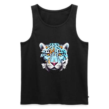 Léopard des neiges Aquarelle colorée Dessin animé Kawaii An - Débardeur bio Premium Homme - noir - Devant - AI Model Male 178 light (178cm)
