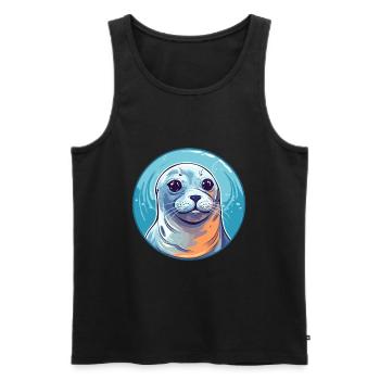 Sceau Aquarelle Colorée Dessin Animé Kawaii Animal - Débardeur bio Premium Homme - noir - Devant - Michal (187cm)