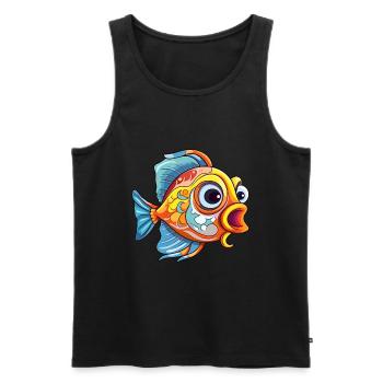 Poisson Aquarelle Colorée Dessin Animé Kawaii Animal - Débardeur bio Premium Homme - noir - Devant - AI Model Male 178 light (178cm)