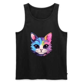 Chaton coloré aquarelle dessin animé kawaii animal - Débardeur bio Premium Homme - noir - Devant - Michal (187cm)
