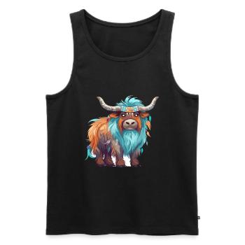 Yak Aquarelle Colorée Dessin Animé Kawaii Animal - Débardeur bio Premium Homme - noir - Devant - Michal (187cm)